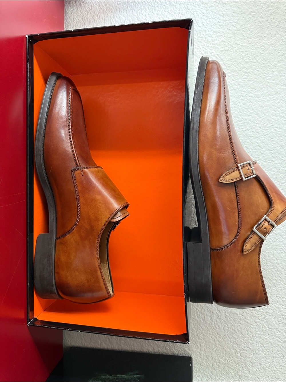 Magnanni Cognac Double Monk Strap Leather Shoes